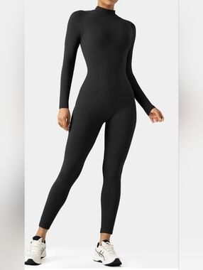 Sleek Black Long-Sleeve Unitard